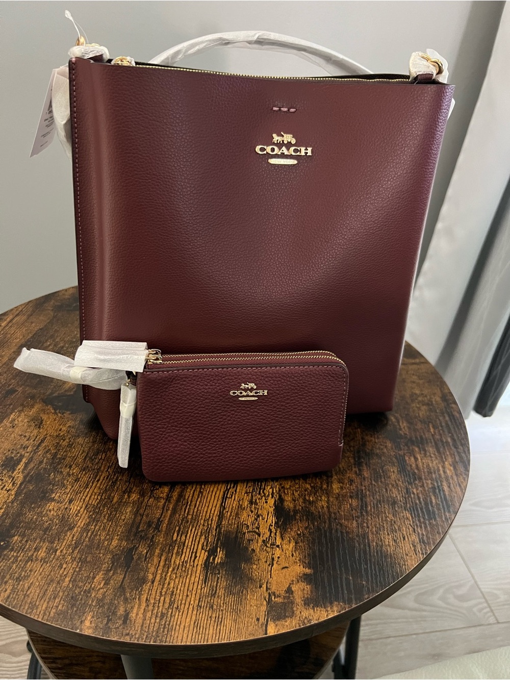 Coach Women's Mollie Bucket Bag 22 Crossbody Shoulder, In Wine Multi
With wallet